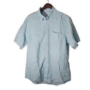Brooks Brothers Men's Regent Linen Button Down Short Sleeve Shirt Large Aqua